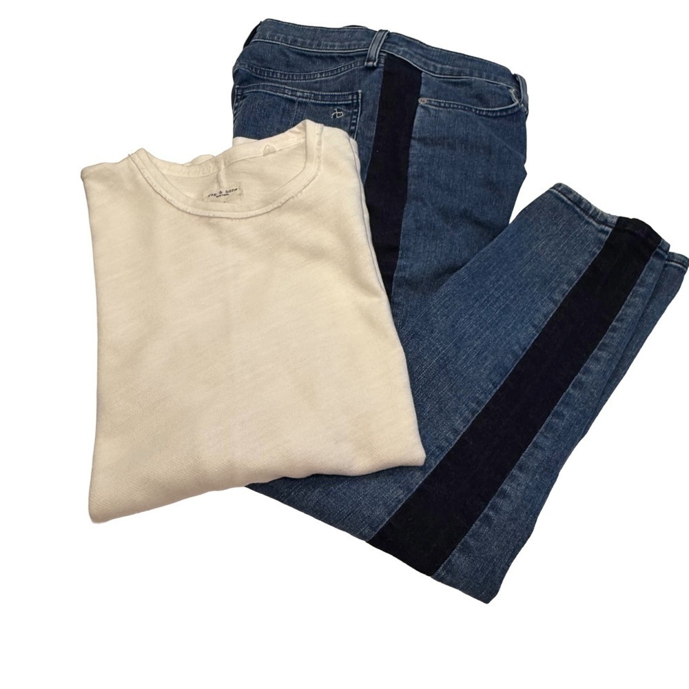 Rag & Bone Women’s Mazie Double Indigo Jeans Sz 27 & White Tee  Sz S/P